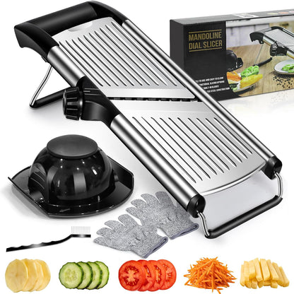 MASTERTOP Mandoline Slicer for Kitchen Adjustable Stainless Steel Food Slicer Vegetable Chopper Onion Waffle French Fry Cutter Potato Chip Julienne Slicer with Safety Gloves
