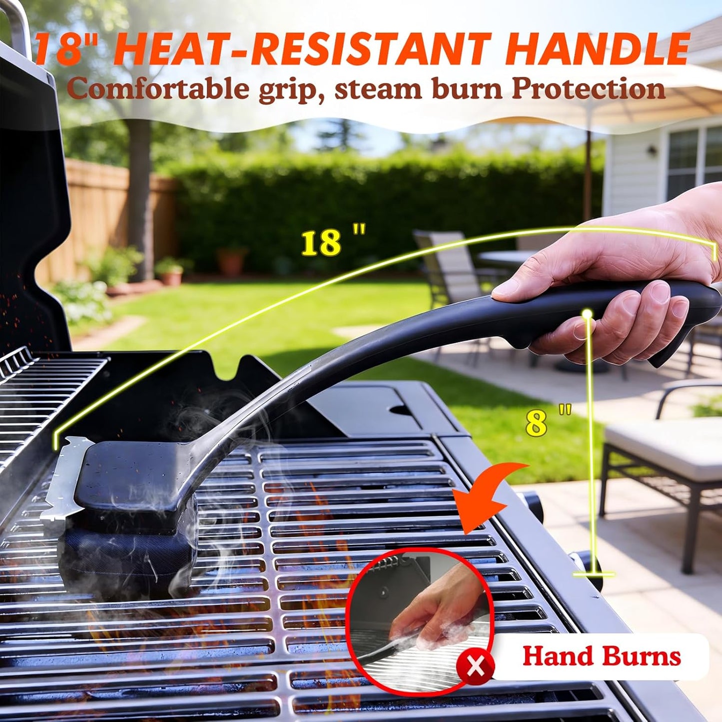 Grill Brush for Outdoor Grill, Steam Grill Cleaner Bristle Free with Scraper, Replaceable Cleaning Head & Heat-Resistant Handle, Grilling Gift for Dad, Men - Black