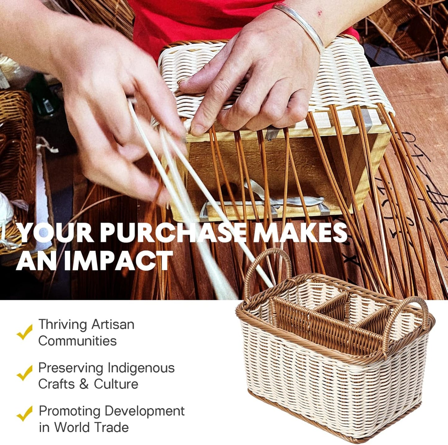 Cabilock Silverware Caddy Woven Basket Cutlery Holder, Napkin and Utensil Picnic Basket Silverware Organizer Utensil Holder for Kitchen Countertop with Handle