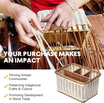 Cabilock Silverware Caddy Woven Basket Cutlery Holder, Napkin and Utensil Picnic Basket Silverware Organizer Utensil Holder for Kitchen Countertop with Handle