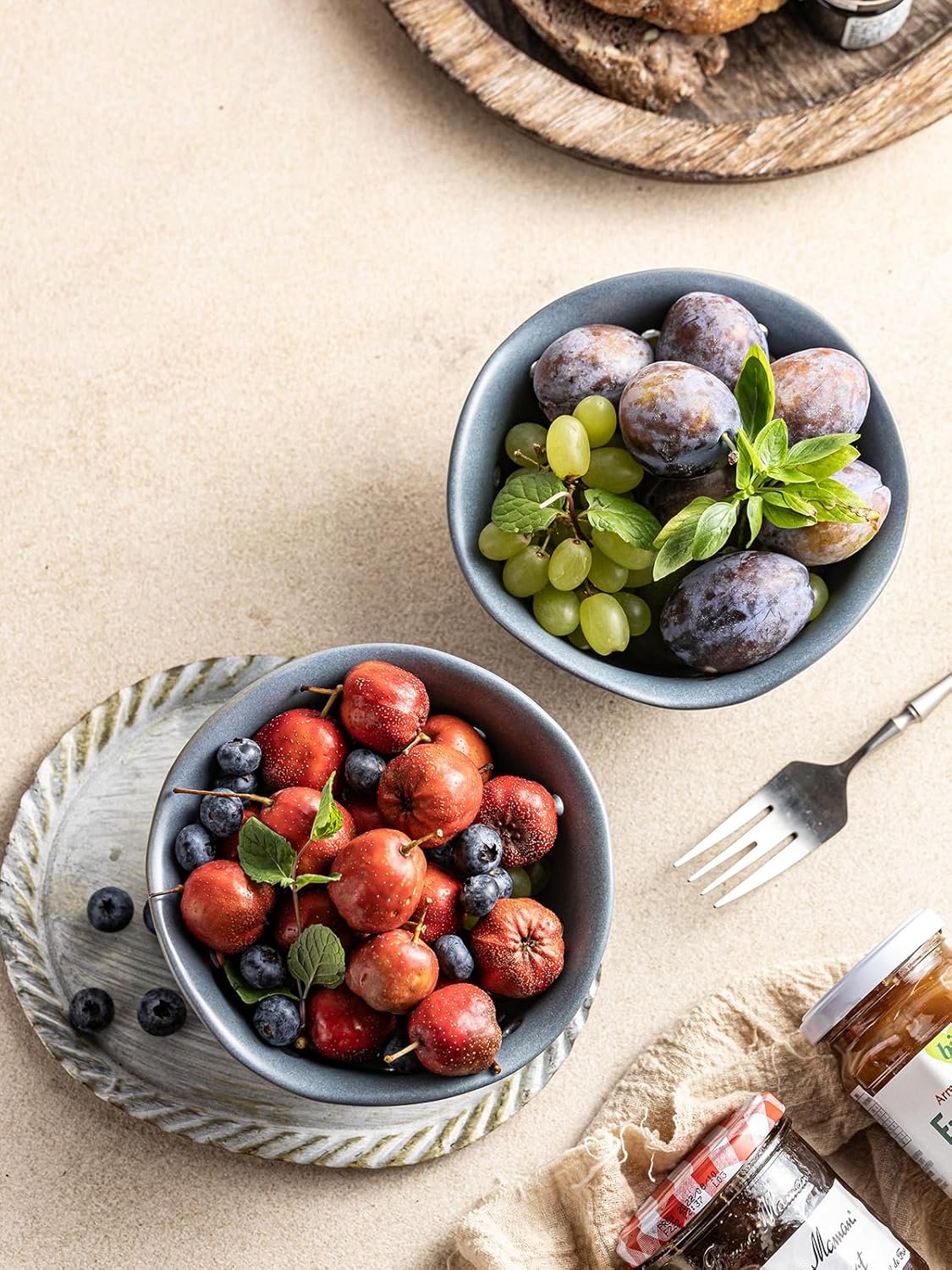 Gomakren Berry Bowls with Holes Ceramic, Berry Washing Bowl Basket Set of 2, 5.8 Inch Round Fruit Bowl Storage Containers, Strawberry Baskets, Farmhouse Kitchen Decor, Yellow + Brown