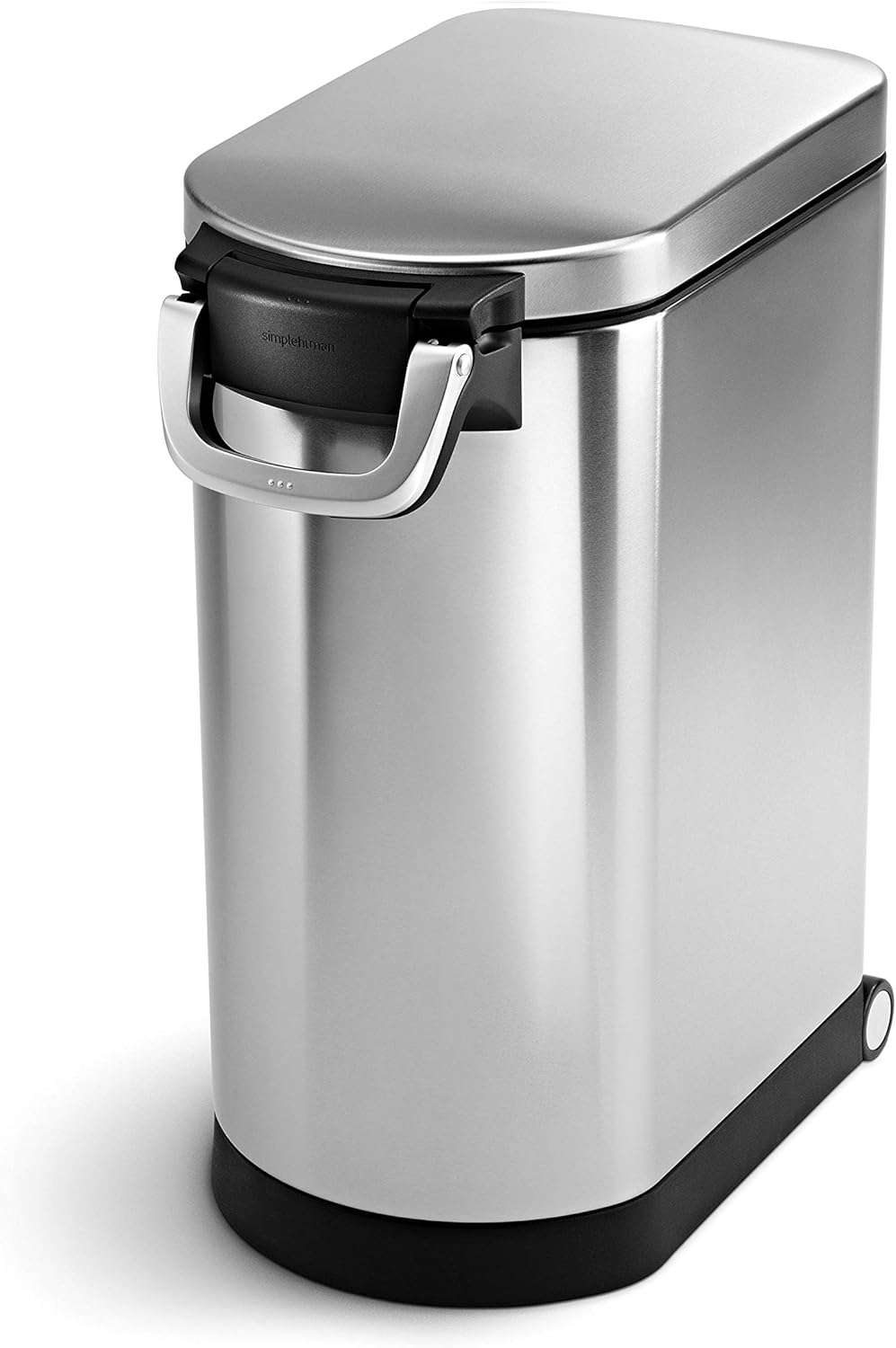 simplehuman 25 Liter, 27 lb / 12.2 kg Medium Pet Food Storage Container for Dog Food, Cat Food, and Bird Feed, Alloy Steel, Matte Black