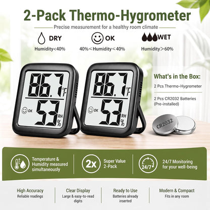 Antonki 2 Pack Room Thermometer Indoor Hygrometer