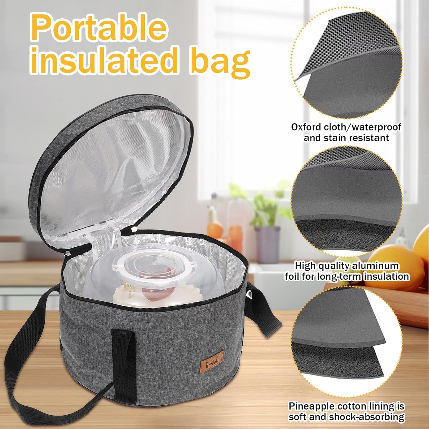 8 Inch Cake Carrier with Lid and Handle Plastic Cupcake Carrier Holder with 10 Golden Boards and Insulated Bag 8-Inch Round Cake Container