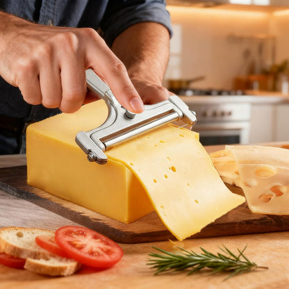 OYEWALLS Adjustable Wire Cheese Slicer for Block Cheese, Handheld Stainless Steel Cheese Cutter with 4 Extra Wires, Premium Rolling Cheese Wire Slicer for Mozzarella, Cheddar, Gruyere