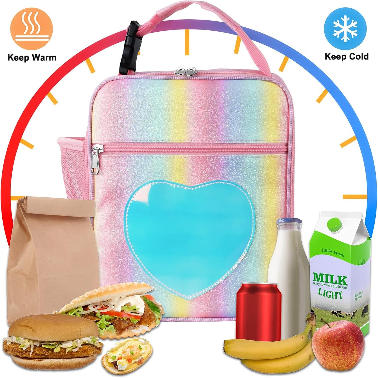 Insulated Lunch Bag, Leakproof Portable Lunch Box for Women Men Boys Girls, Large Capacity Cooler Bag with Handle and Bottle Pocket for Office School Camping Hiking Outdoor Beach Picnic (Black)