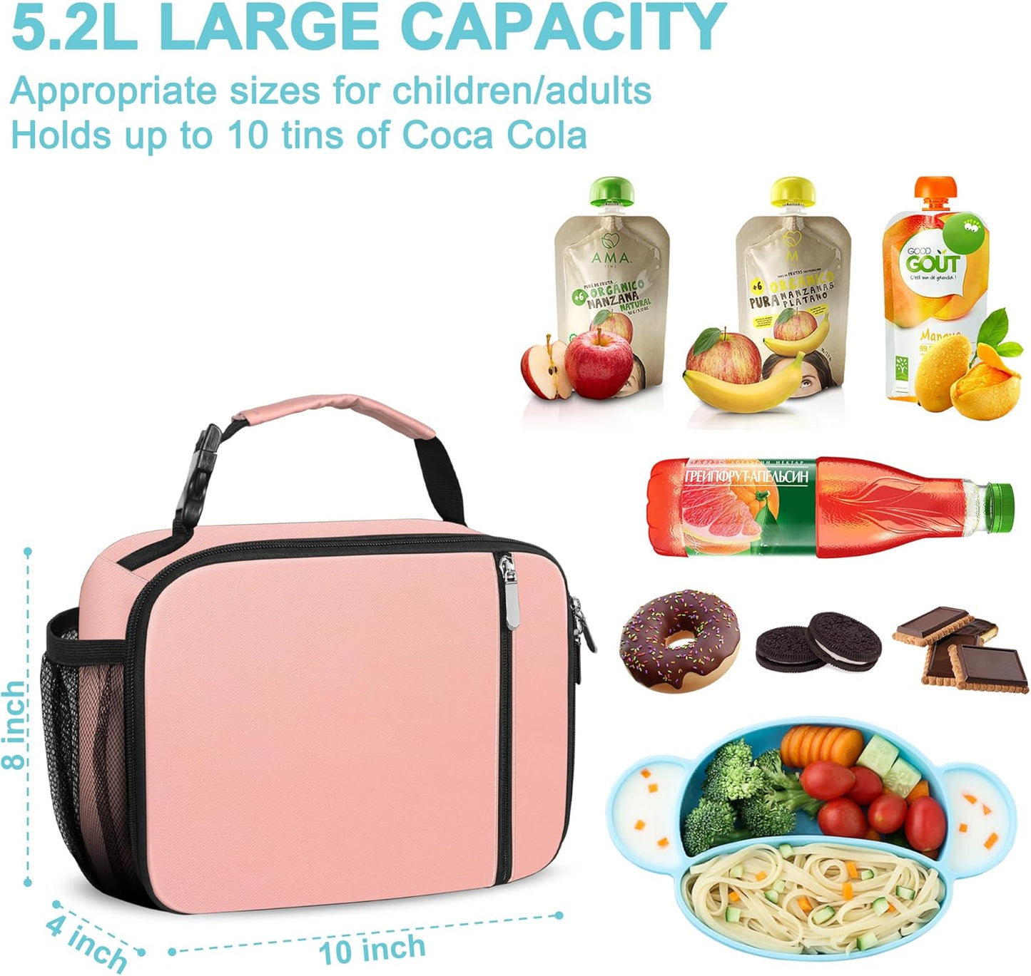 esouler Lunch Box Kids Insulated Lunch Bag for Boys & Girls Durable Children Lunchbox for School with Water Bottle Holder-Black
