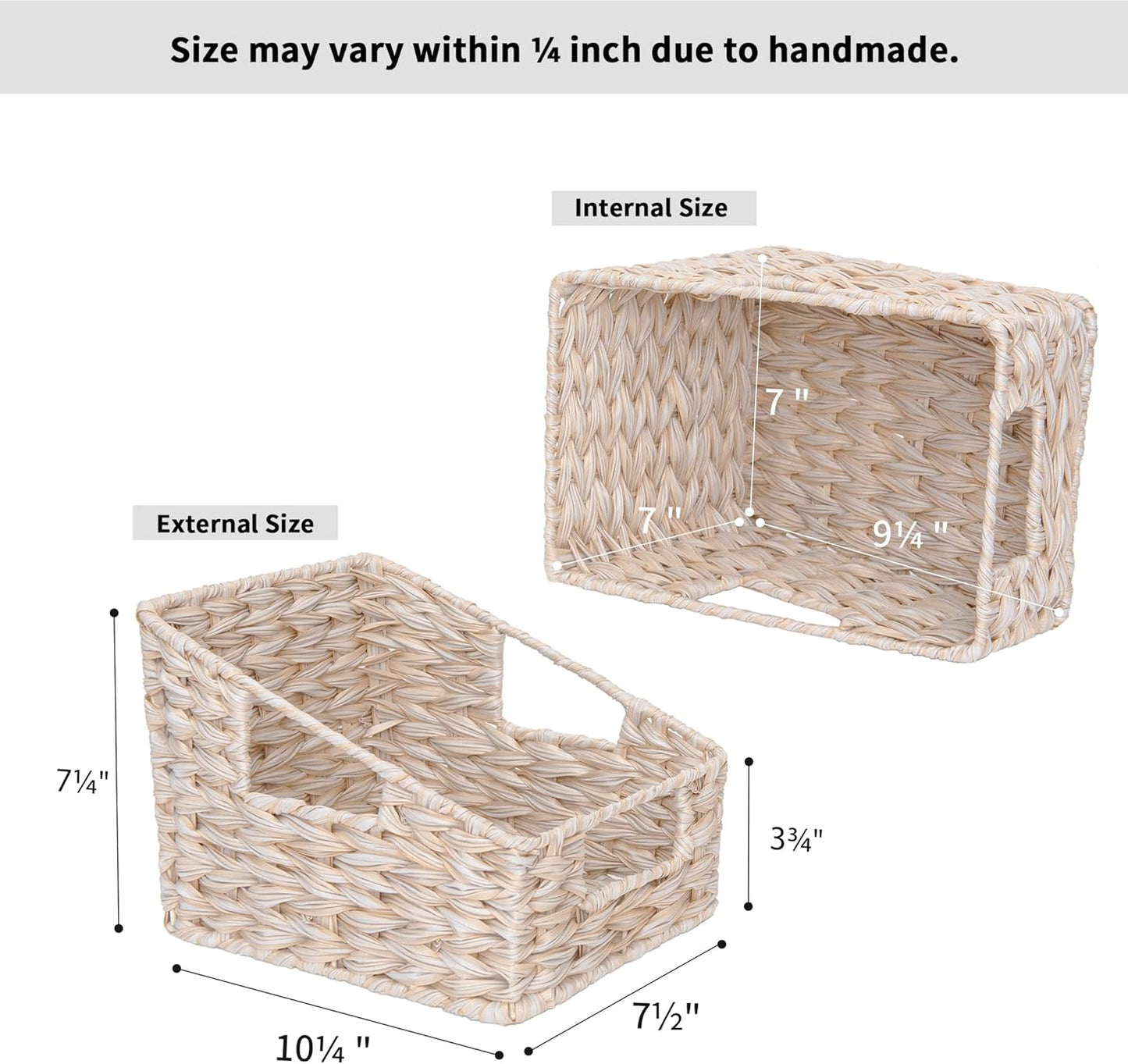 GRANNY SAYS Wicker Storage Baskets for Shelves, Trapezoid Woven Basket with Handles, Storage Wicker Baskets for Pantry, Water Hyacinth, 2-Pack