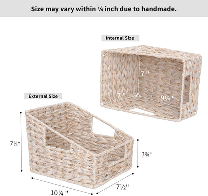 GRANNY SAYS Wicker Storage Baskets for Shelves, Trapezoid Woven Basket with Handles, Storage Wicker Baskets for Pantry, Water Hyacinth, 2-Pack