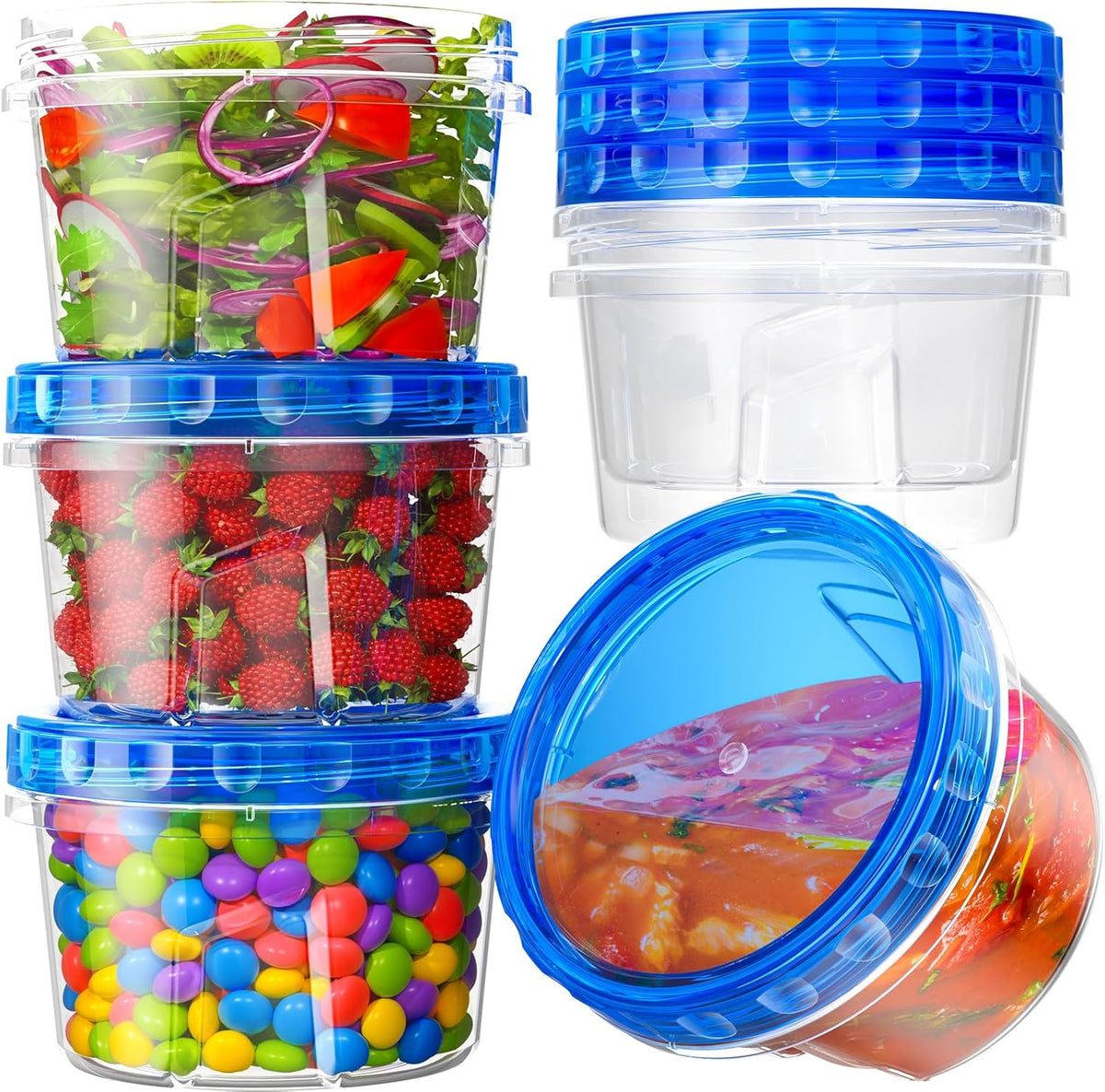 BiuLeon 6 Pack-17oz Freezer Storage Containers, Plastic Food Storage Containers with Twist Top Lids, BPA Free and Reusable Soup Containers with Lid, Microwave and Dishwasher Safe