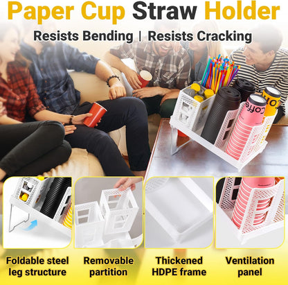 Cup and Lid Holder, Disposable Paper Cup Dispenser with Coffee Pod Straw Storage Basket, Countertop Coffee Cup Holder for Coffee Stations, Bars, Break Rooms, Living Rooms, Parties (Black)