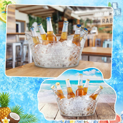 Patelai 6 Pcs Ice Buckets Bulk, Plastic Ice Buckets with Handles, Oval Storage Tub, Large Capacity Drink Tub for Party Bar Wine Beer Champagne Beverage Bottle Cooler(4.5 Liter,Clear)