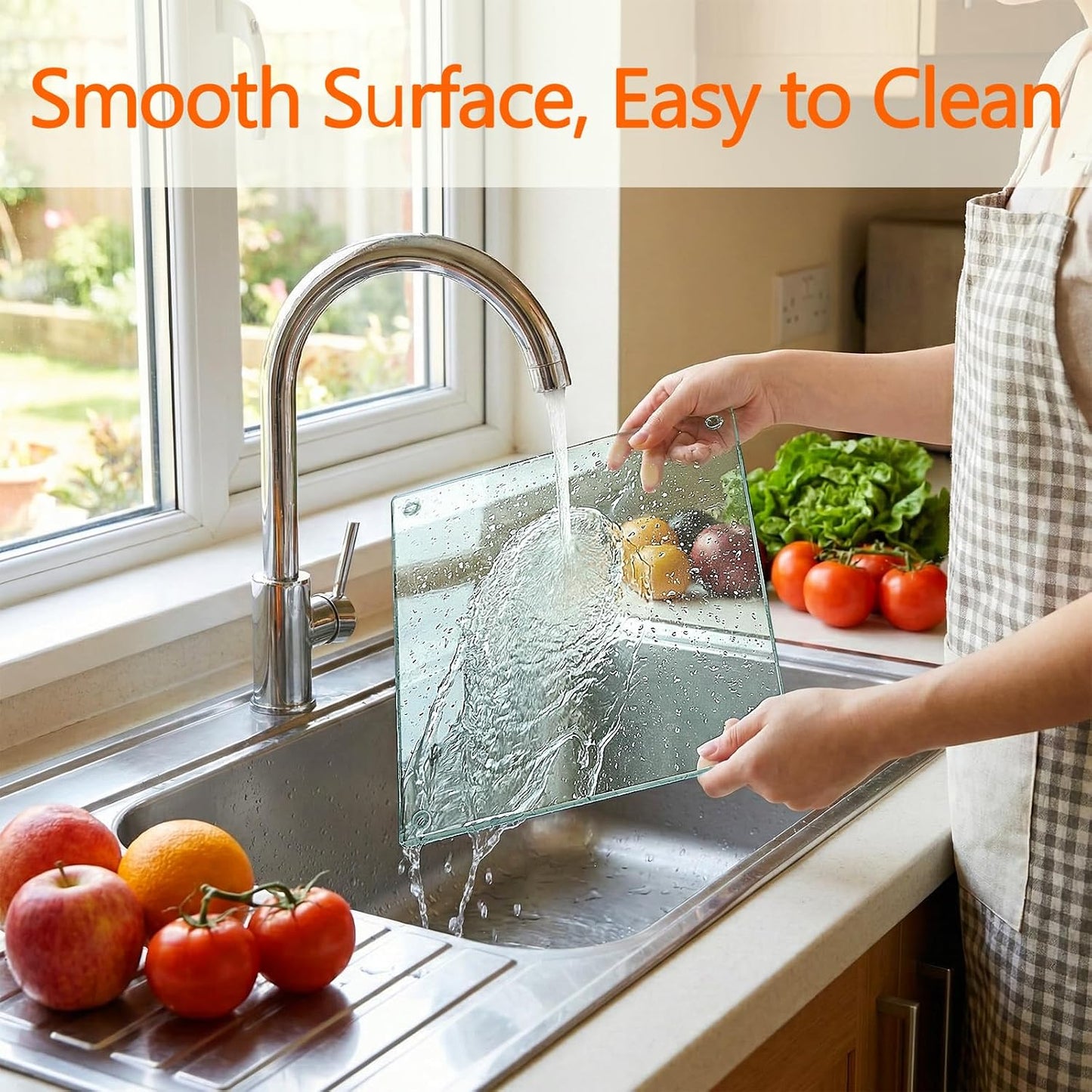 Hacaroa 4 Pack Tempered Glass Cutting Board with Rubber Feet, Rectangle Non-slip Chopping Board, Long Lasting Clear Glass Tray for Kitchen Countertop, Table, Shatter-Resistant, Heat-Resistant, 2 Size