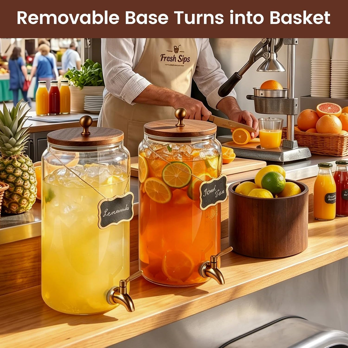 2 * 1 Gallon Glass Drink Dispenser for Parties Beverage Dispenser