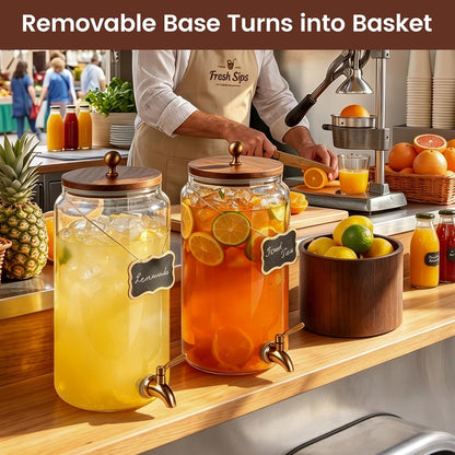 2 * 1 Gallon Glass Drink Dispenser for Parties Beverage Dispenser