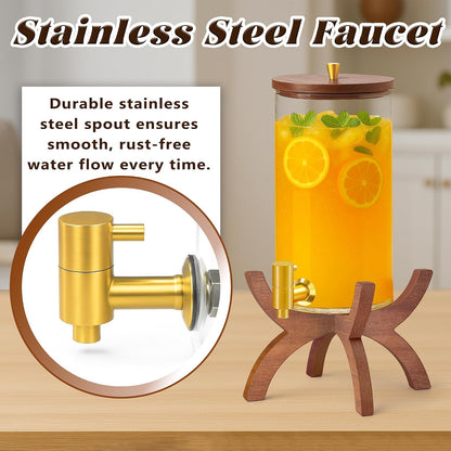 Glass Drink Dispenser,1.5 Gallon Beverage Dispenser with Stand,Lemonade Dispenser with Stainless Steel Faucet,Drink Dispensers for Parties, Bars and Home (Cross Stand)