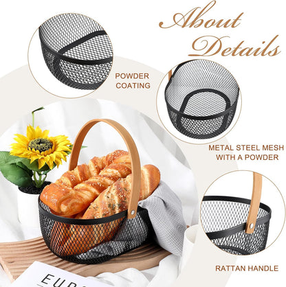 Maxcheck 4 Pcs Oval Metal Wire Storage Basket with Handle for Gathering Vegetables Multi Functional Mesh Basket for Kitchen Bathroom Picnic Home, 10.24 x 7.68 Inch(White)