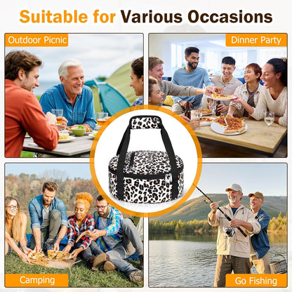 Round Insulated Casserole Carrier – 12" Portable Pie Carrier Bag for Hot or Cold Food, Leakproof Thermal Lunch Tote with Handle for Parties Picnic & Travel - Grey