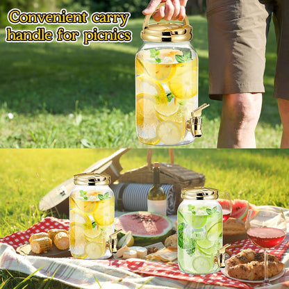 Tanlade 2 Pcs Plastic Drink Dispenser with Stand Beverage Dispenser with Sturdy Metal Base Juice Jar for Parties Lemonade Jar Spigot for Weddings Countertop Water, Each 1 Gallon(Black)