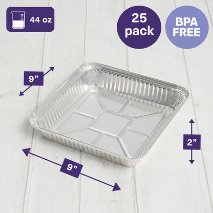 MATANA 25 Pack 10x14 Aluminum Pans, Lasagna Pan Disposable Baking Tin Foil Pan, Half Size Deep Steam Table Pan, Aluminum Tray, Great for Oven Roasting, Chafing, Heating, Serving Food, Parties
