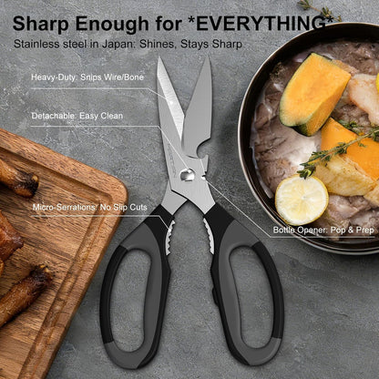 8" Sharp Heavy Duty Kitchen Scissors, Stainless Steel Food Scissors, Multi Purpose Dishwasher Safe Kitchen Shears for Food, Ideal Gift for Father's Day