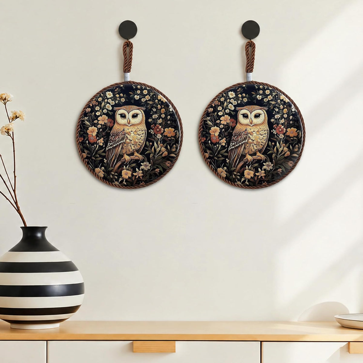 Vintage Owl Flower Ceramic Trivets for Hot Dishes