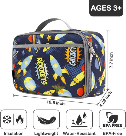 FlowFly Kids Lunch box Insulated Soft Bag Mini Cooler Back to School Thermal Meal Tote Kit for Girls, Boys, Black