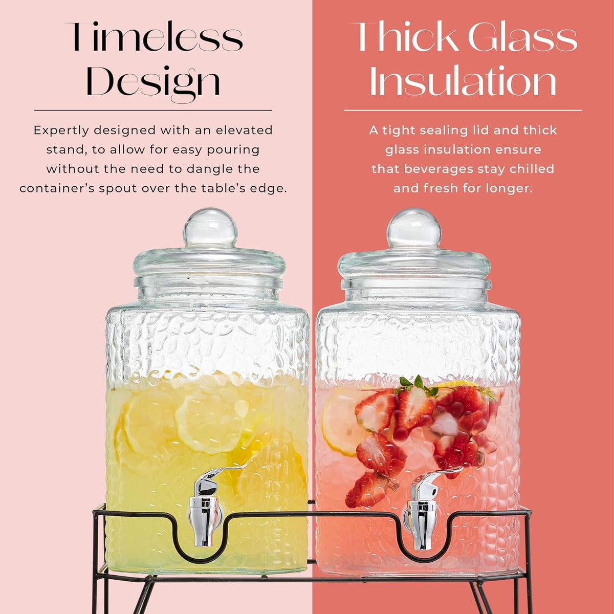 Style Setter Premium Glass Drink Beverage Dispensers - 1.5 Gal, Set of 3 | Dispenser Set with Metal Stand for Parties Cold Drinks, Lemonade, Cocktails, Juice – Party Glass Drink Dispenser Station