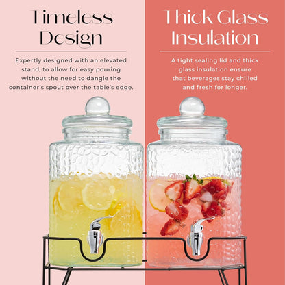 Style Setter Premium Glass Drink Beverage Dispensers - 1.5 Gal, Set of 3 | Dispenser Set with Metal Stand for Parties Cold Drinks, Lemonade, Cocktails, Juice – Party Glass Drink Dispenser Station