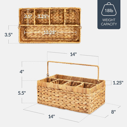 Best Choice Products Handwoven Silverware Organizer w/Handle, 5 Compartment Flatware Organizer, Shelf Storage Basket, Wicker Utensil Caddy, Cutlery Basket Holder for Party, Picnic, BBQ - Chestnut