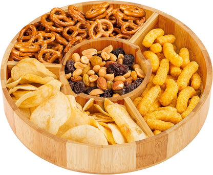 Strova Chip and Dip Serving Bowl – Wooden Appetizer Platter Set with Dip Cup for Salsa, Guacamole, Nacho, Vegetables, Taco Chip, Snacks and More – 12 Inch Diameter. Perfect for the BIG GAMES !