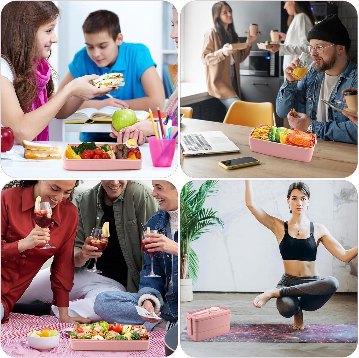 Bento Box Japanese Lunch Box Kit Leakproof Bento Lunch Box for Kids Adults Wheat Straw 3 Layer Stackable Lunch Containers with Compartment Eco-Friendly Meal Prep Containers (Beige)