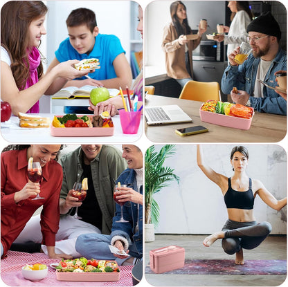 Bento Box Japanese Lunch Box Kit Leakproof Bento Lunch Box for Kids Adults Wheat Straw 3 Layer Stackable Lunch Containers with Compartment Eco-Friendly Meal Prep Containers (Beige)
