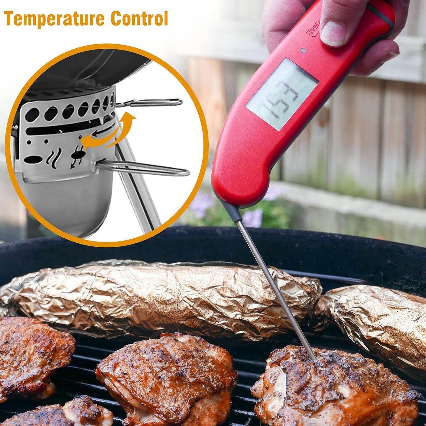 22-1/2-Inch One-Touch Cleaning System Kit for Weber Kettle Grills, Suitable Replacement Weber 7444 Grill Parts, Silver