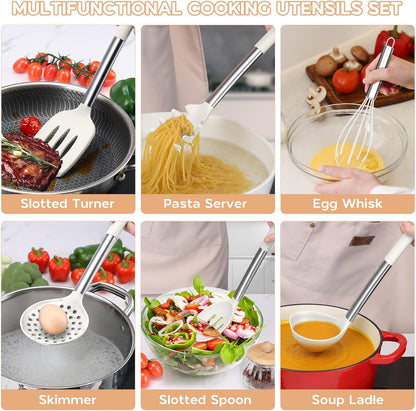 Onader Kitchen Utensils Set, 15 Pcs Silicone Cooking Utensils Set with Holder and Heat Resistant Stainless Steel Handle for Nonstick Cookware - Black