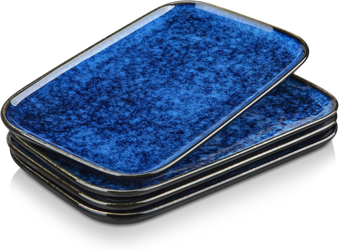 vancasso Stern Serving Platters Set of 3, 15/13/ 11 Inches Rectangular Serving Plates, Blue Serving Trays for Entertaining, Party