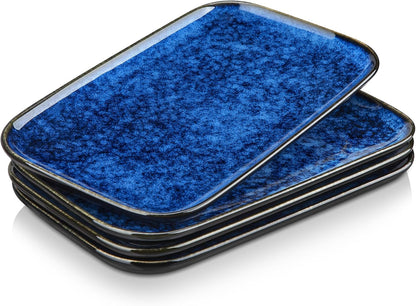 vancasso Stern Serving Platters Set of 3, 15/13/ 11 Inches Rectangular Serving Plates, Blue Serving Trays for Entertaining, Party