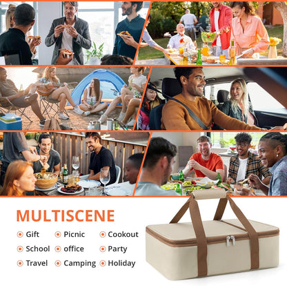 Insulated Casserole Carrier for Hot or Cold Food,Pie Carrier Bag Lunch Tote for Potluck Parties/Picnic/Cookouts, Fits 9"x13" Baking Dish,Grey