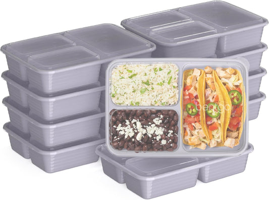 Bentgo Prep - 20-Piece 3-Compartment Reusable Meal Prep Containers with Lids, PFAS & BPA Free Materials, Durable, Microwave, Freezer, & Dishwasher Safe To Go Food Storage (Stone Gray)