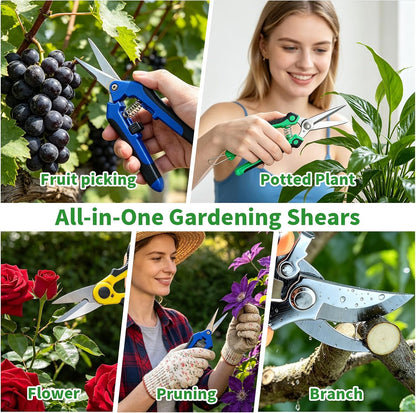 HoMaNa 4 Pack Garden Shears Pruning Set, Stainless Steel Multi-Blade