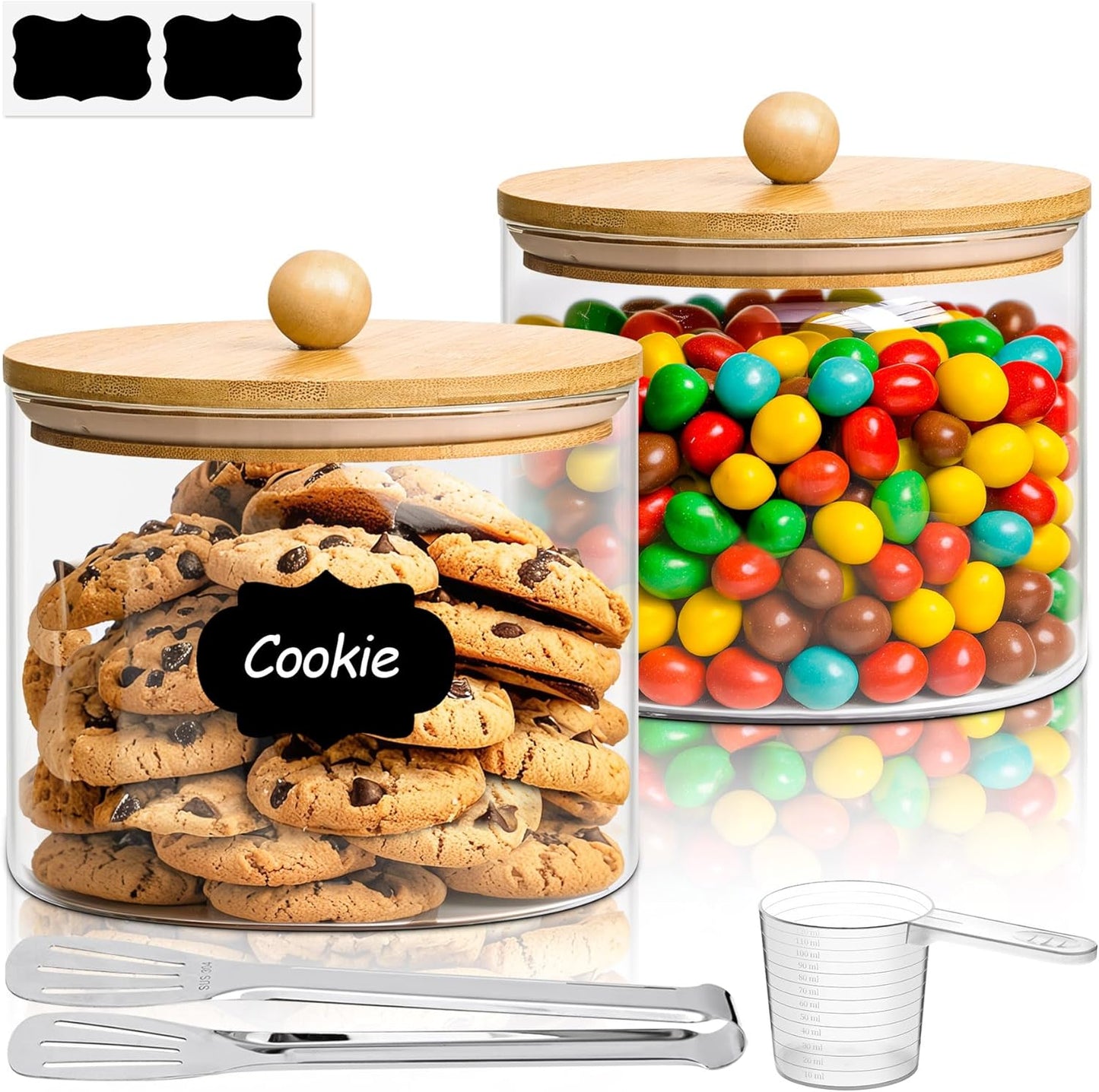 ComSaf Glass Storage Jars with Bamboo Lids 4.6 Qt 2 Pack Large Wide Mouth | Pantry organization, Flour Sugar Coffee Beans, Pasta Cereal Dry Food, 1.2 Gallon, Cabinet Organization, Dry Food Storage