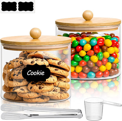ComSaf Glass Storage Jars with Bamboo Lids 4.6 Qt 2 Pack Large Wide Mouth | Pantry organization, Flour Sugar Coffee Beans, Pasta Cereal Dry Food, 1.2 Gallon, Cabinet Organization, Dry Food Storage
