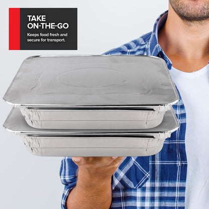 Stock Your Home 9x13 Aluminum Trays with Lids (10 Pack) – Disposable Half Size Deep Pans for Cooking, Storage, BBQ, Grilling, Catering