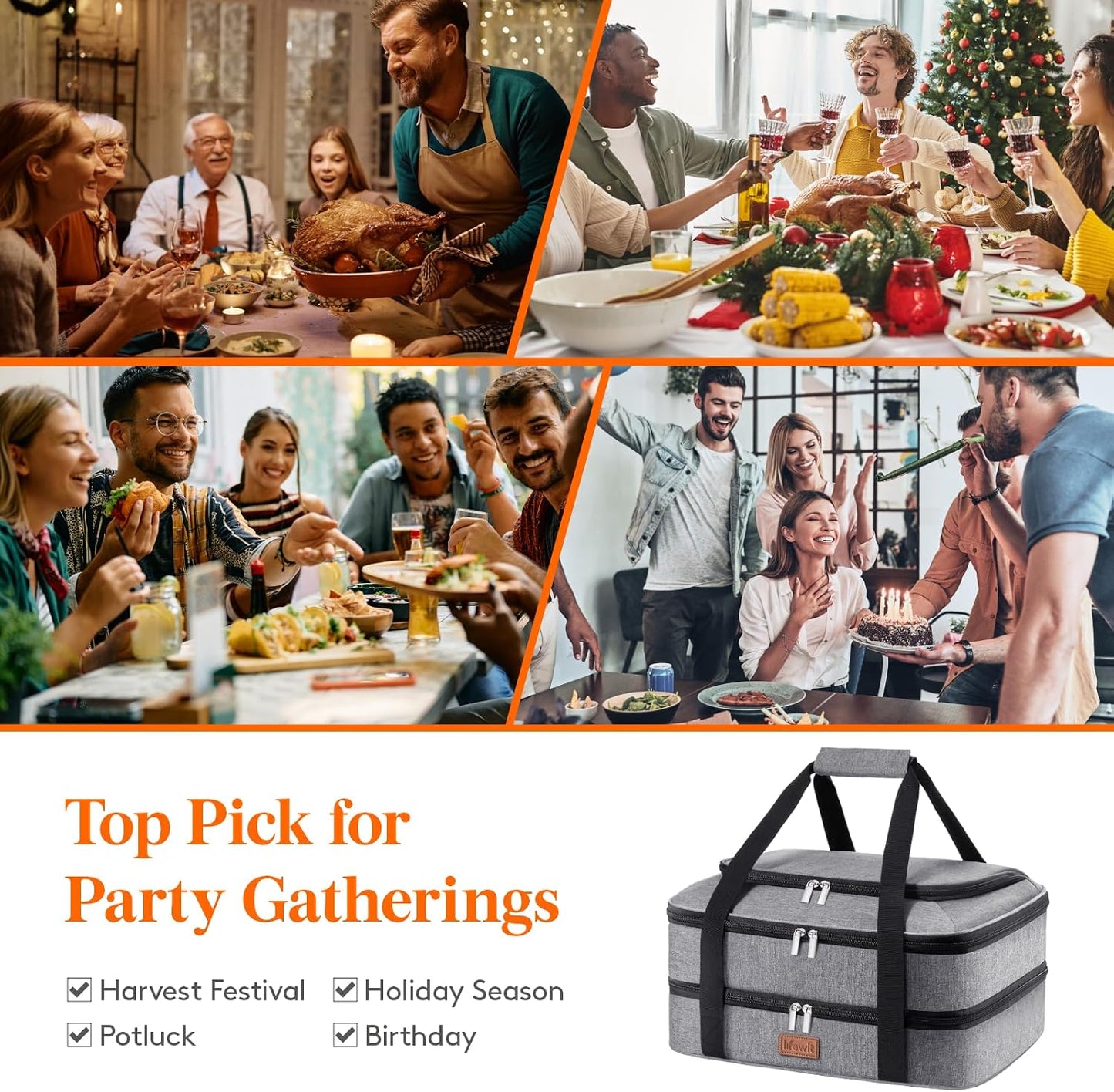 Lifewit Double Decker Casserole Carrier for Hot and Cold Food, Insulated Casserole Dish Carrier Carrying Case with Tool Room, Thermal Bag for Potluck Parties Cookouts Fits 9"×13" Baking Dish, Black