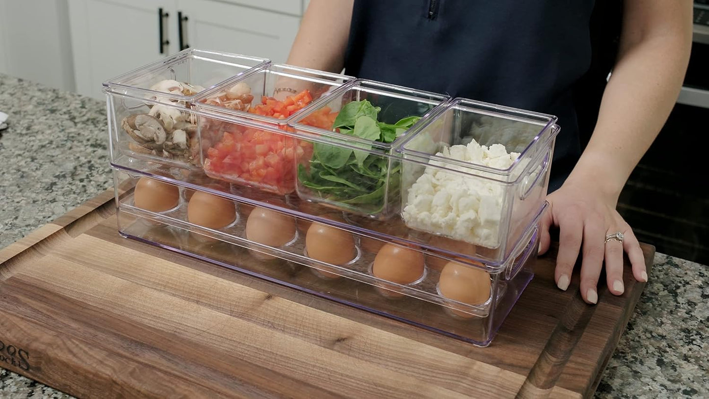 Pikanty Clear Refrigerator Organizer Bin with Handles — 15 Inch Stackable Fridge and Pantry Storage Container for Snacks, Produce, Cans, Yogurt, Condiments, Dishwasher and Freezer Safe, Made in USA