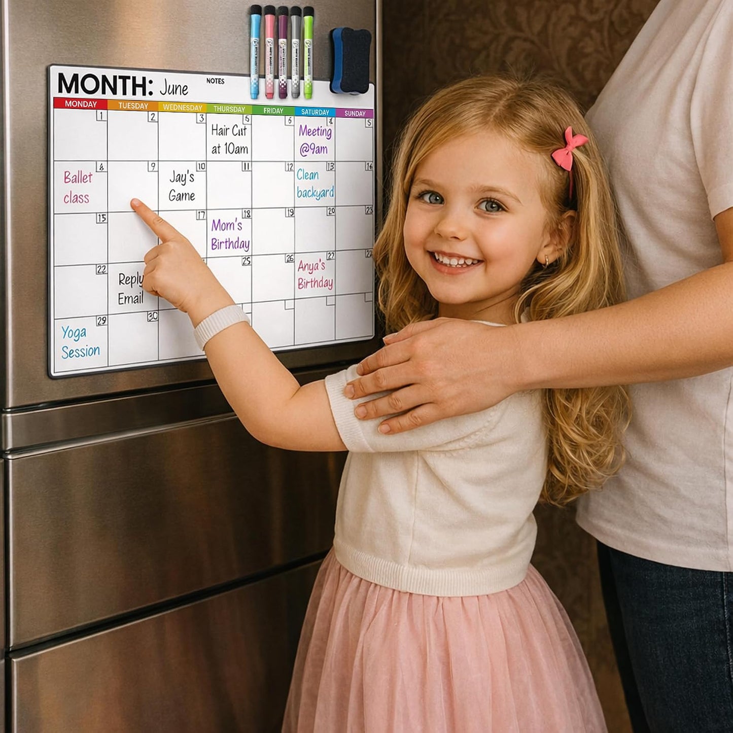 Fridge Calendar Acrylic 17x12”, Start Monday | Magnetic Calendar for Refrigerator | Acrylic Dry Erase Whiteboard Calendar for Fridge | Family Schedule Board with 5 Markers & Eraser by Freedom Mastery