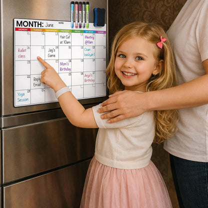 Fridge Calendar Acrylic 17x12”, Start Monday | Magnetic Calendar for Refrigerator | Acrylic Dry Erase Whiteboard Calendar for Fridge | Family Schedule Board with 5 Markers & Eraser by Freedom Mastery