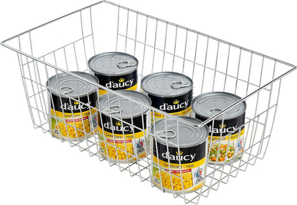 Slideep Wire Baskets Farmhouse Freezer Organizer Storage Bin Basket with Handles, Food Storage for Kitchen Cabinets, Pantry, Closet, Bedroom, Bathroom, Office 3 Pack