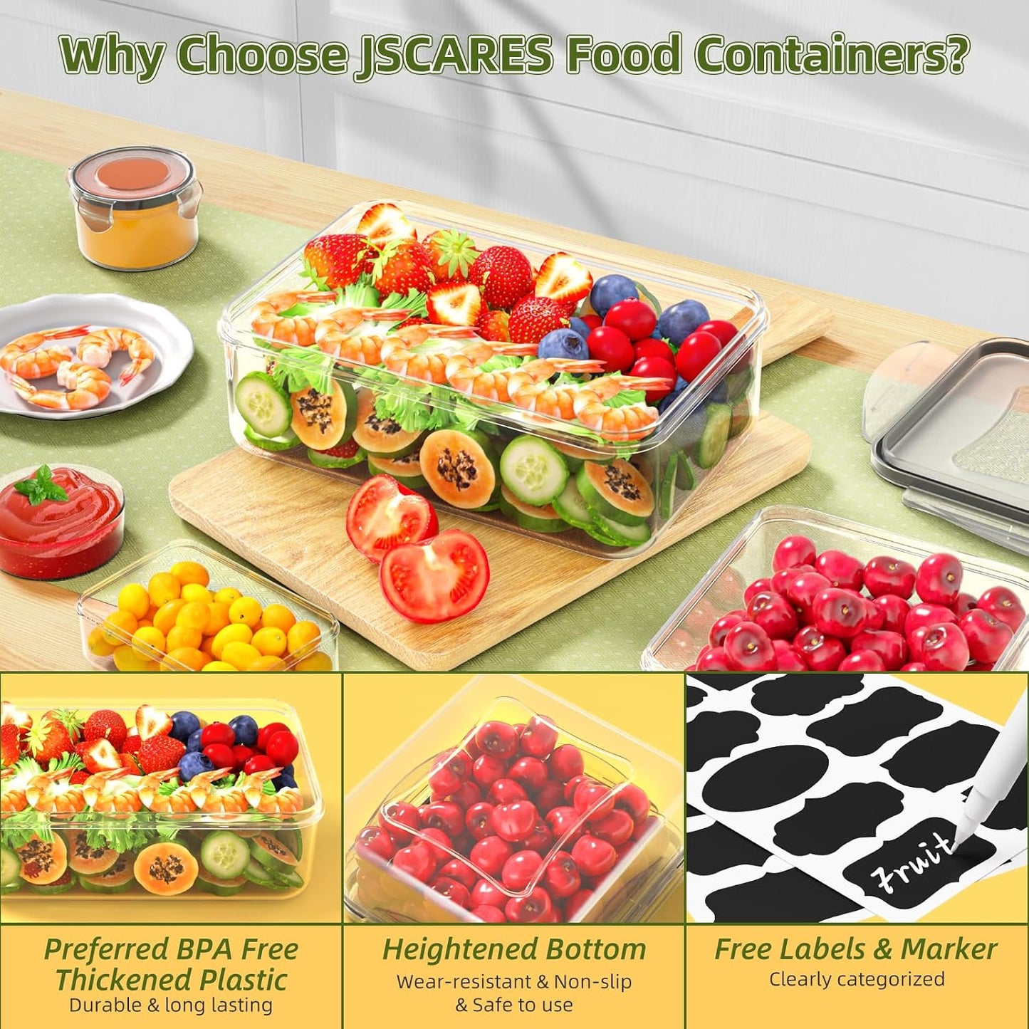62 PCS Large Food Storage Containers with Lids Airtight (31 Lids &31 Containers) - Leakproof Meal-Prep Containers for Kitchen Storage Reusable Plastic Microwave/Dishwasher Safe with Labels & Pen