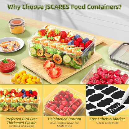 62 PCS Large Food Storage Containers with Lids Airtight (31 Lids &31 Containers) - Leakproof Meal-Prep Containers for Kitchen Storage Reusable Plastic Microwave/Dishwasher Safe with Labels & Pen